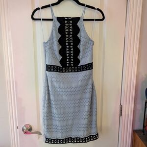 Topshop Light Gray Lace-Texture Mini Dress with Black Trim